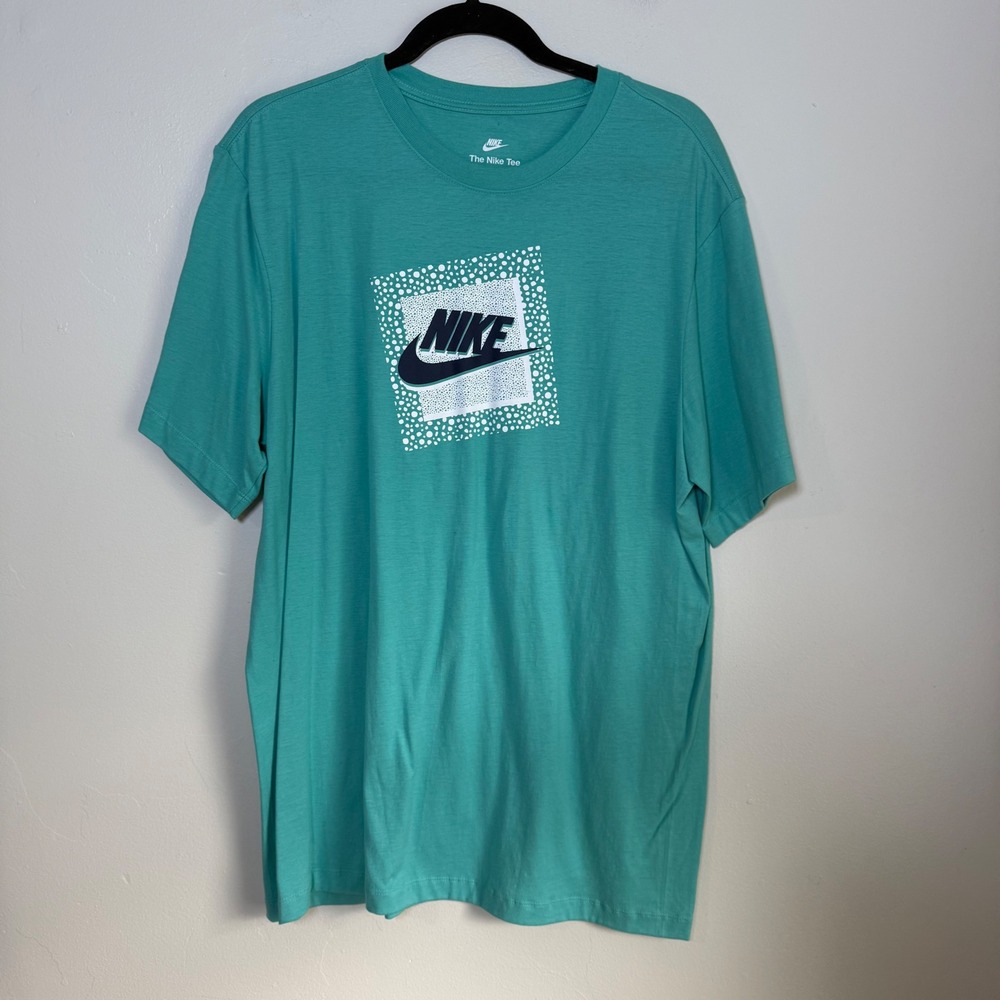 Nike The Nike Tee Graphic Logo Square‎ Print T-Shirt Size Large Teal Green